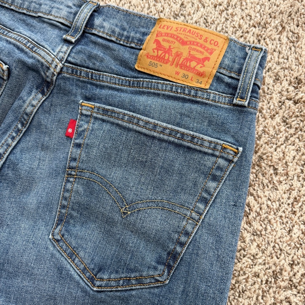 Levis 505 Jeans Mens 30x32 Blue Medium Wash Regular Straight Stretch Denim Pants